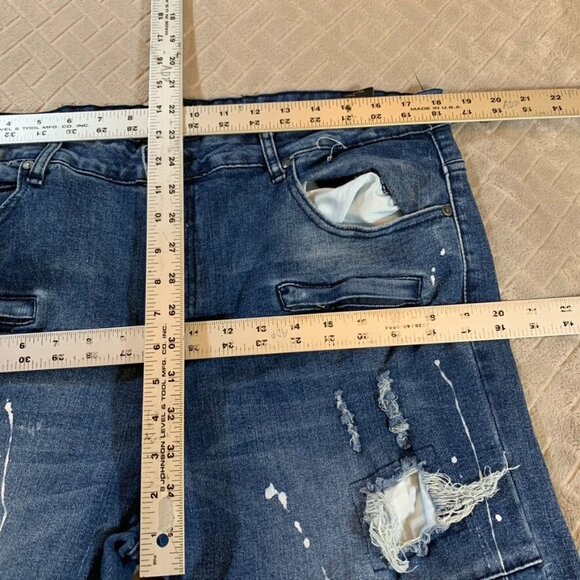Freehold Mens 40x30 Denim Jeans Blue Skinny Distressed Paint Splatter Stretch - Picture 8 of 13